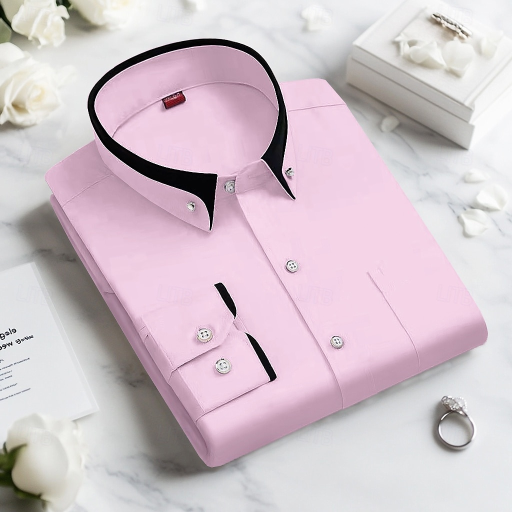 Herren Oberhemd Hemd Bügelfreies Hemd Solide / einfarbig Hochzeit Hellblau Schwarz Weiß Rosa Langarm Umlegekragen Ganzjährig Bekleidung Patchwork 2025 - $26.99 –P6