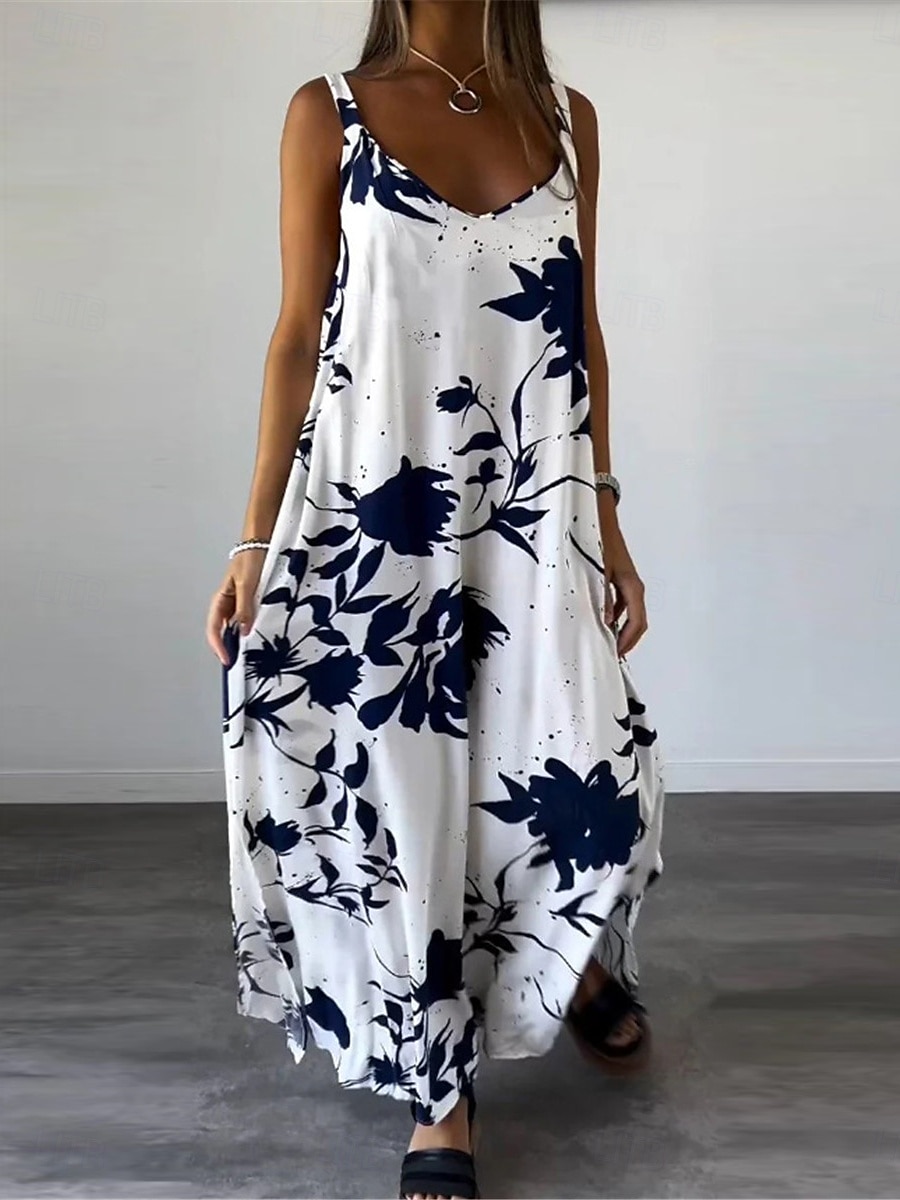 Damskie Sukienka maxi Codzienne sukienki Sukienka na ramiączkach Elegancki Codzienny Urlop Codzienny Regularny Kwiaty Bez rękawów Pasek Czarny Biały Żółty Lato 2025 - $31.99 –P4