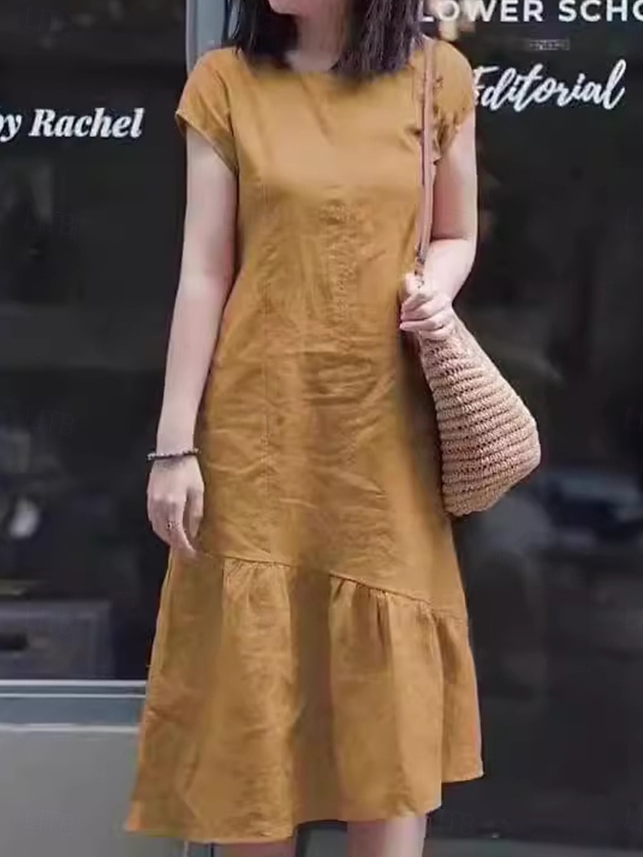 Femme Robe Maxi Robe casual Robe en coton et lin Robe Trapèze basique Décontractées Vacances du quotidien Standard Plein Manche Courte Col Ras du Cou Jaune Rouge Bleu Violet Eté de 2025 ? $21.99 –P3