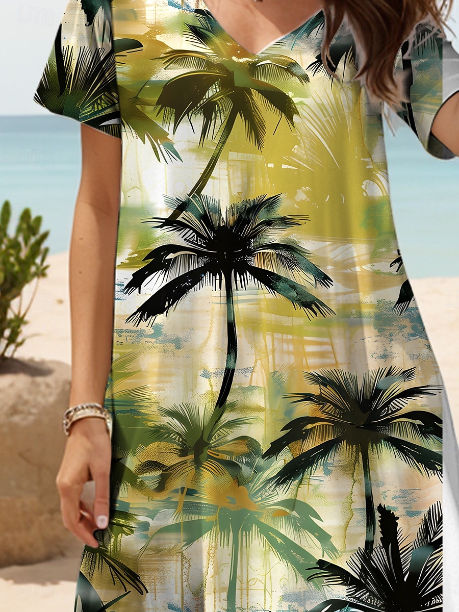 Femmes Robe maxi Robe Décontractée Robe trapèze Vacances Tropical Occasionnel Vacances Quotidien Coupe régulière Feuille Tropical Manche Courte Col en V Vert Été Printemps de 2025 ? $28.99 –P3