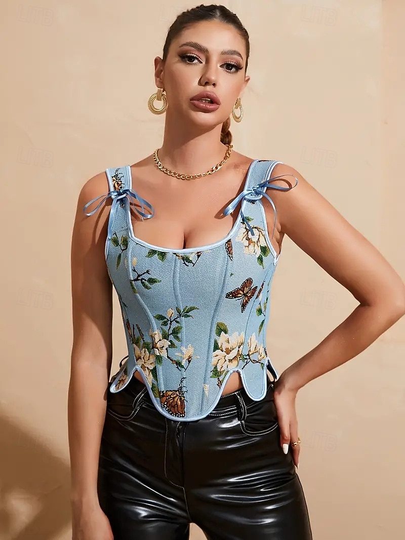 Retró Középkori Reneszánsz Fűző Prsluk Bustier Fűzős Virágos Jacquardszövet Jelmez Női Kelta Fantasy Mindszentek napja Farsang Parti Alkalmi / Napi LARP Felnőttek Fűző 2025 - $27.99 –P4