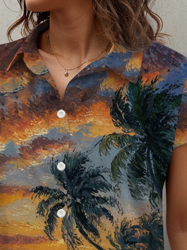 Women's Shirt Leaf Tree Hawaiian Tropical Hawaiian Short Sleeve Shirt Collar Regular Tops Buttons Print Sage Green Summer 2025 - $25.99 –P3