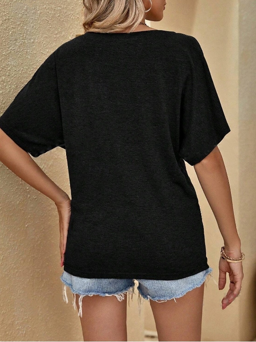 T- shirt pour femmes Couleur Unie Basique Décontractée Manches 3/4 Col Ronde Hauts Quotidiens Noir Rouge Abricot Gris Été Printemps de 2025 ? $17.99 –P18