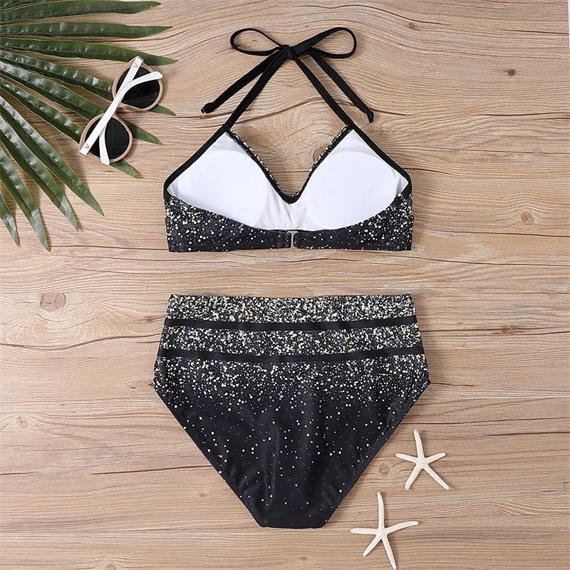 Dam Tankini Tvådelad baddräkt Volang Badkläder Badkläder Blå Guld Andningsfunktion Snabb tork Lättvikt Ärmlös - Simmning Surfing Strand Sommar Vår 2025 - $21.99 –P3