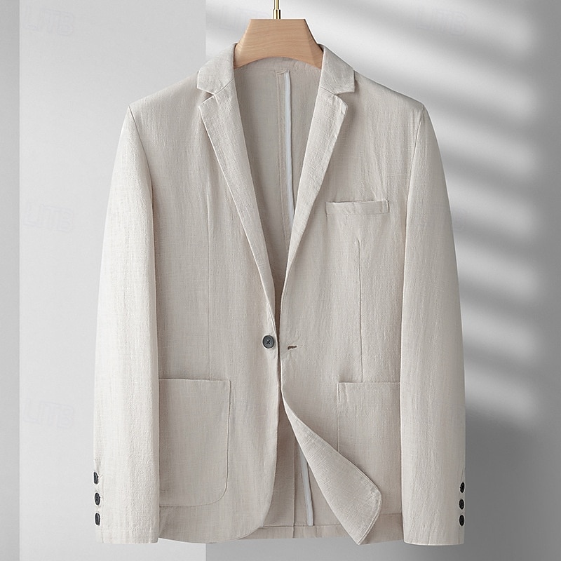 Herr Linne blazer Kavaj Företag Cocktailfest Bröllopsfest Mode Ledigt Vår Höst Ramie Ensfärgat Ficka Knappar Bekväm Enkelknäppt Blazer Svart Vinröd Marinblå Armégrön 2025 - $58.99 –P1