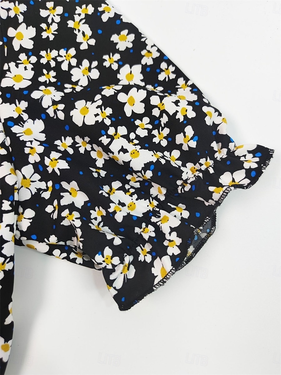 Damen Midikleid Corsagenkleider A Linie Kleid Milchmädchen-Kleid Kleid mit Puffärmeln Urlaub Urlaub Casual Täglich Regular Fit Blumen Graphic Kurzarm Quadratischer Ausschnitt Schwarz Burgunderrot 2025 - $23.99 –P9