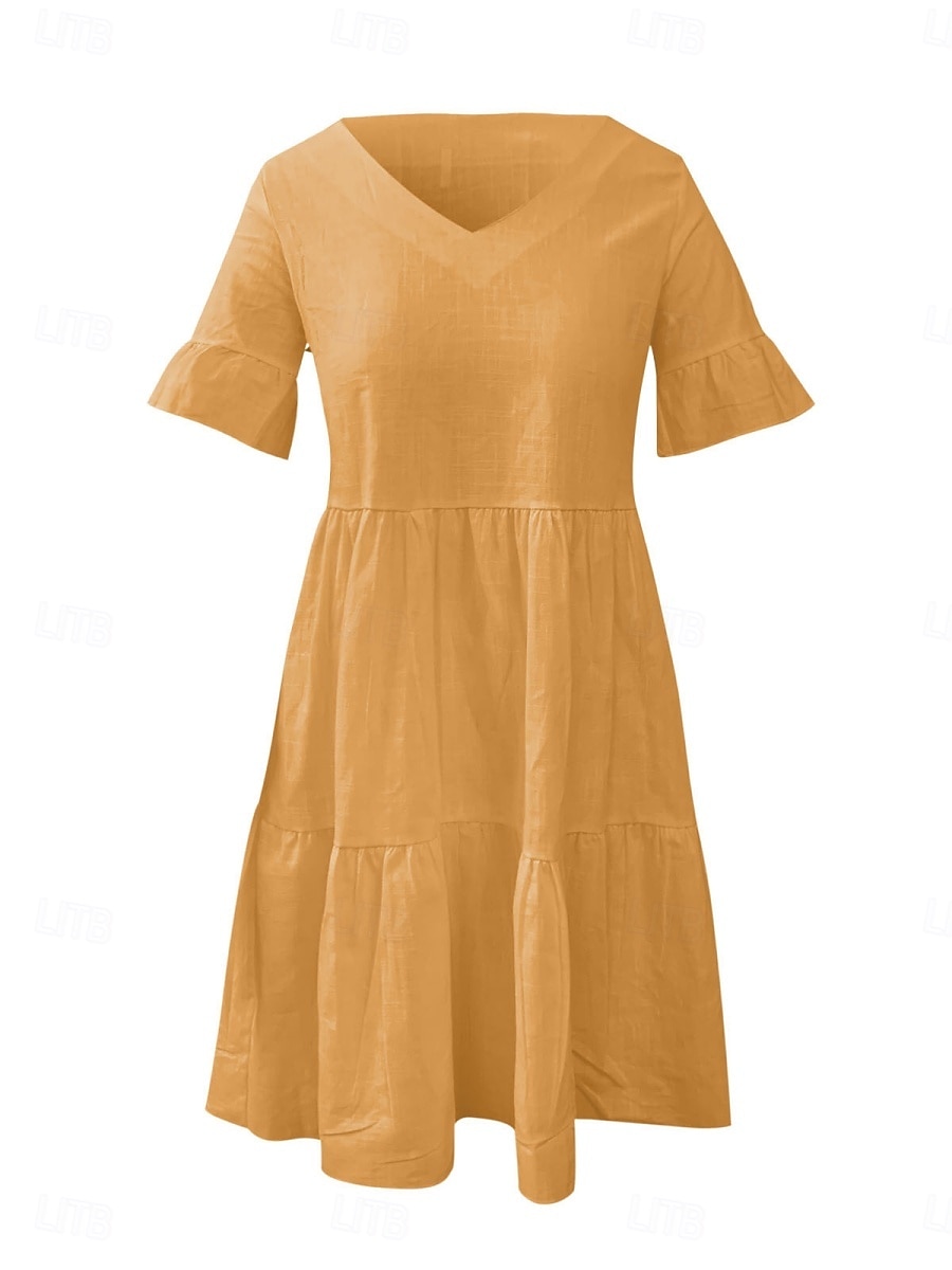 Damen Minikleid Weißes Kleid Casual kleid Rüschenkleid Kleid mit Puffärmeln Basic Brautkleider schlicht Urlaub Täglich Regular Fit Glatt Ärmellos V Ausschnitt Weiß Gelb Blau Sommer 2025 - $21.99 –P7