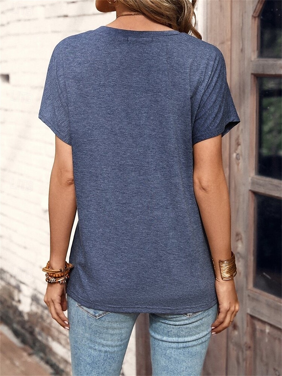 Pentru femei Tricou Simplu Modă Modern Casual Manșon scurt În V Topuri obișnuite Zilnic Sfârșit de săptămână Peteci Nasturi Roz Îmbujorat Albastru piscină Maro Trifoi Vară Primăvară 2025 - $21.99 –P16