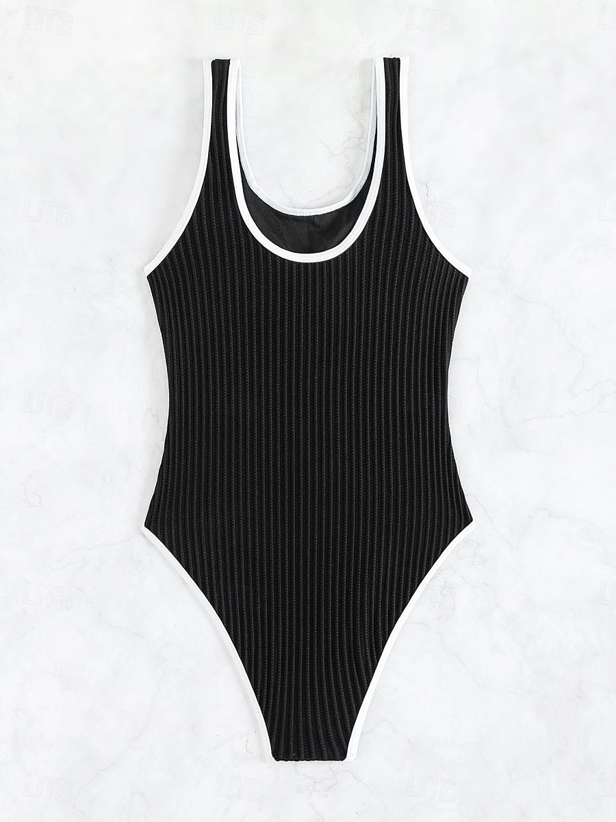 Dam Badkläder En bit Monokini Baddräkt Öppen rygg Magkontroll Hög midja Smal Semester Standkläder Ensfärgat U-hals Ärmlös Baddräkter 2025 - $31.99 –P5