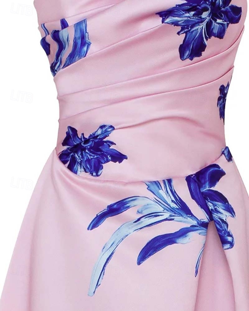 A-Lijn Avondjurk Bloemenprint Elegante Jurk Formele Avondfeest Vloerlengte Verwijderbare Eén Schouder Mouw en Bloemen met Plooien en Split Bruiloft Gast Jurk 2025 - $215.99 –P5