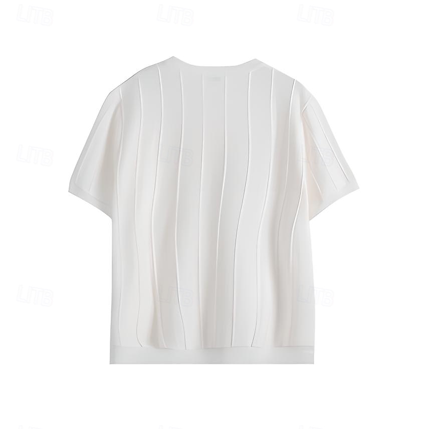Men's T Shirt Short Sleeve Crew Neck Summer Spring Vertical Stripes Knitwear Elegant Vacation Knitting School Vacation Home Dark Red Black White Top Tee for Men 2025 - $27.99 –P10