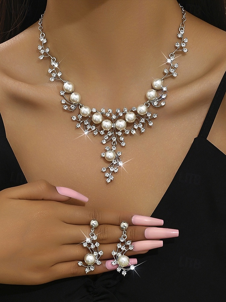 elegantti helmi- ja tekojalokivikaulakoru ja korvakorut naisille – morsiuskoruja häihin ja erikoistilaisuuksiin 2026 - $11.99 –P1