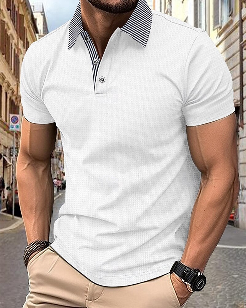 Per uomo Camicia da golf Golf Polo da golf Ufficio Informale Bavero Manica corta Essenziale Moderno Color Block Collage Bottoni Estate Primavera Standard Bianco Blu marino Azzurro cielo Cachi Camicia del 2025 a $18.99 –P1
