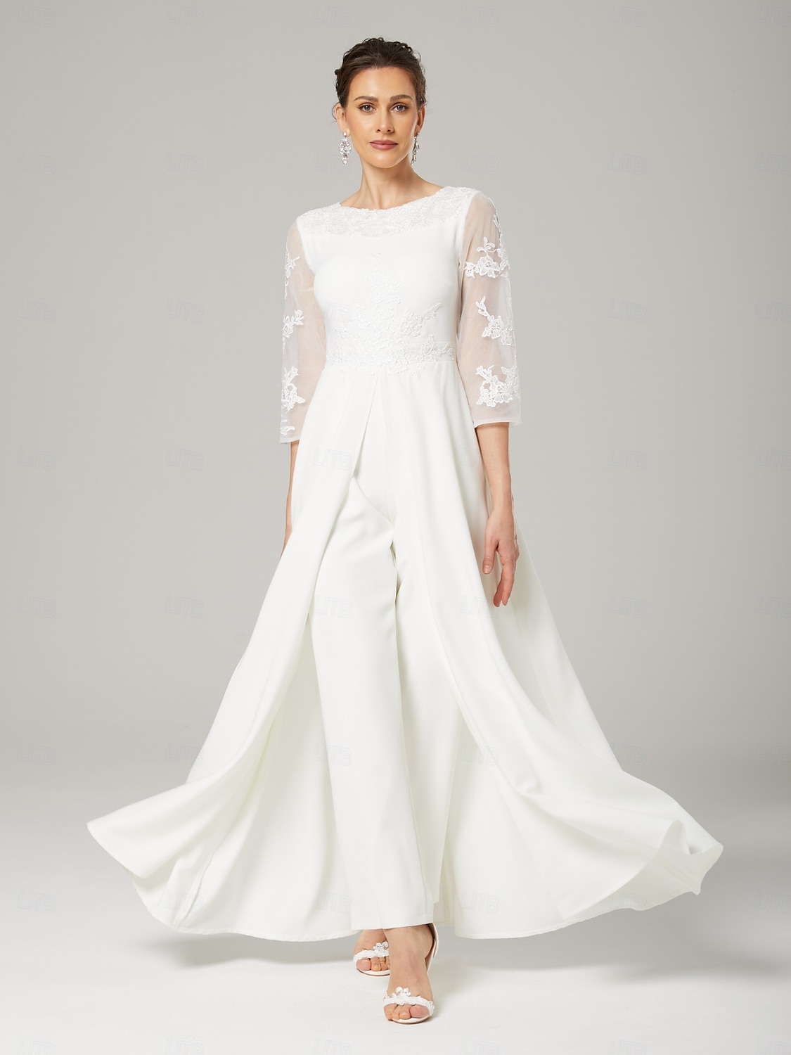 Jumpsuits Mother of the Bride Dress Elegant Jewel Neck Floor Length Chiffon 3/4 Length Sleeve with Appliques 2025 - $165.99 –P3
