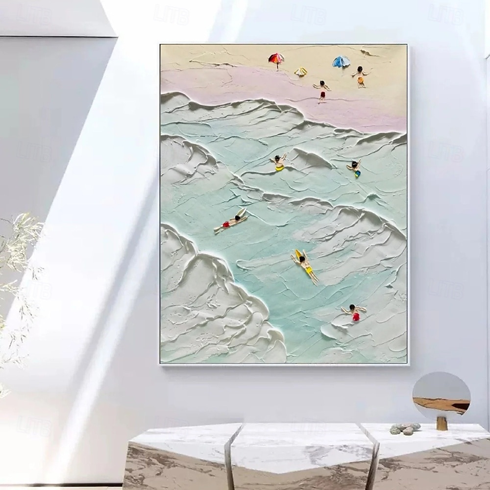 Peinture à l'huile sur toile de paysage marin peint à la main, peinture à l'huile côtière, art mural fait à la main, peinture abstraite de paysage marin de plage sur toile, salon, immense peinture à de 2025 ? $116.99 –P4