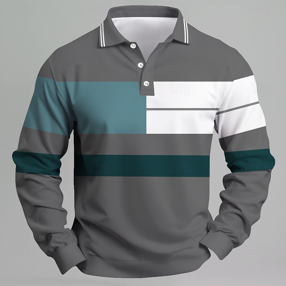 Per uomo A righe Polo da rugby Manica Lunga Magliette polo Camicie con Colletto Casual Scuola All'aperto Affari Athleisure Stampa 3D Primavera Autunno Nero Blu scuro Grigio del 2025 a $28.99 –P3