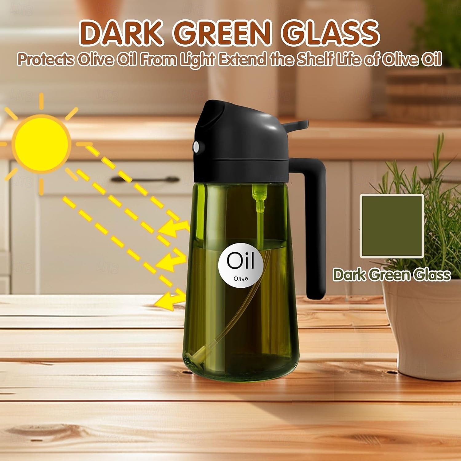16oz/470ml σκούρο ψεκαστήρα λαδιού που μπλοκάρει το φως για μαγείρεμα, μπουκάλι διανομής ελαιολάδου 2 σε 1 για κουζίνα, premium σκούρο πράσινο γυάλινο μπουκάλι λαδιού, mister λαδιού ποιότητας τροφίμων 2025 - $6.99 –P5