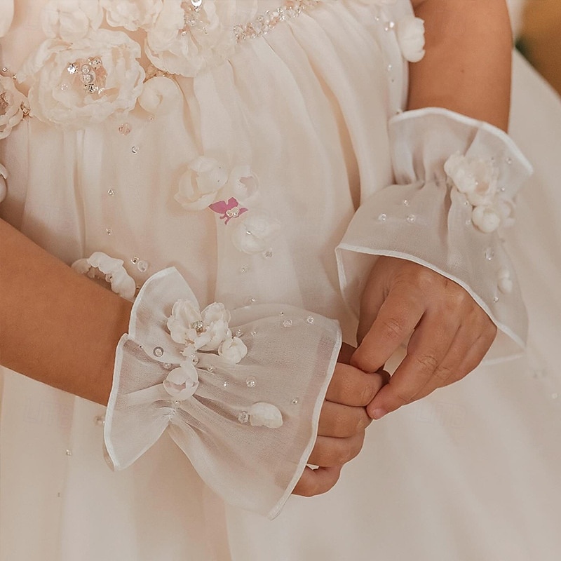 Šaty pro květinovou družičku Dívčí Šaty pro první přijímání Šaty na párty Svatební Párty Princeznovské Sladký Vánoce Karneval Nabírané šaty Pevná barva Bez ramínek Tričkový Bílá 4 roky + 2025 - $100.99 –P3
