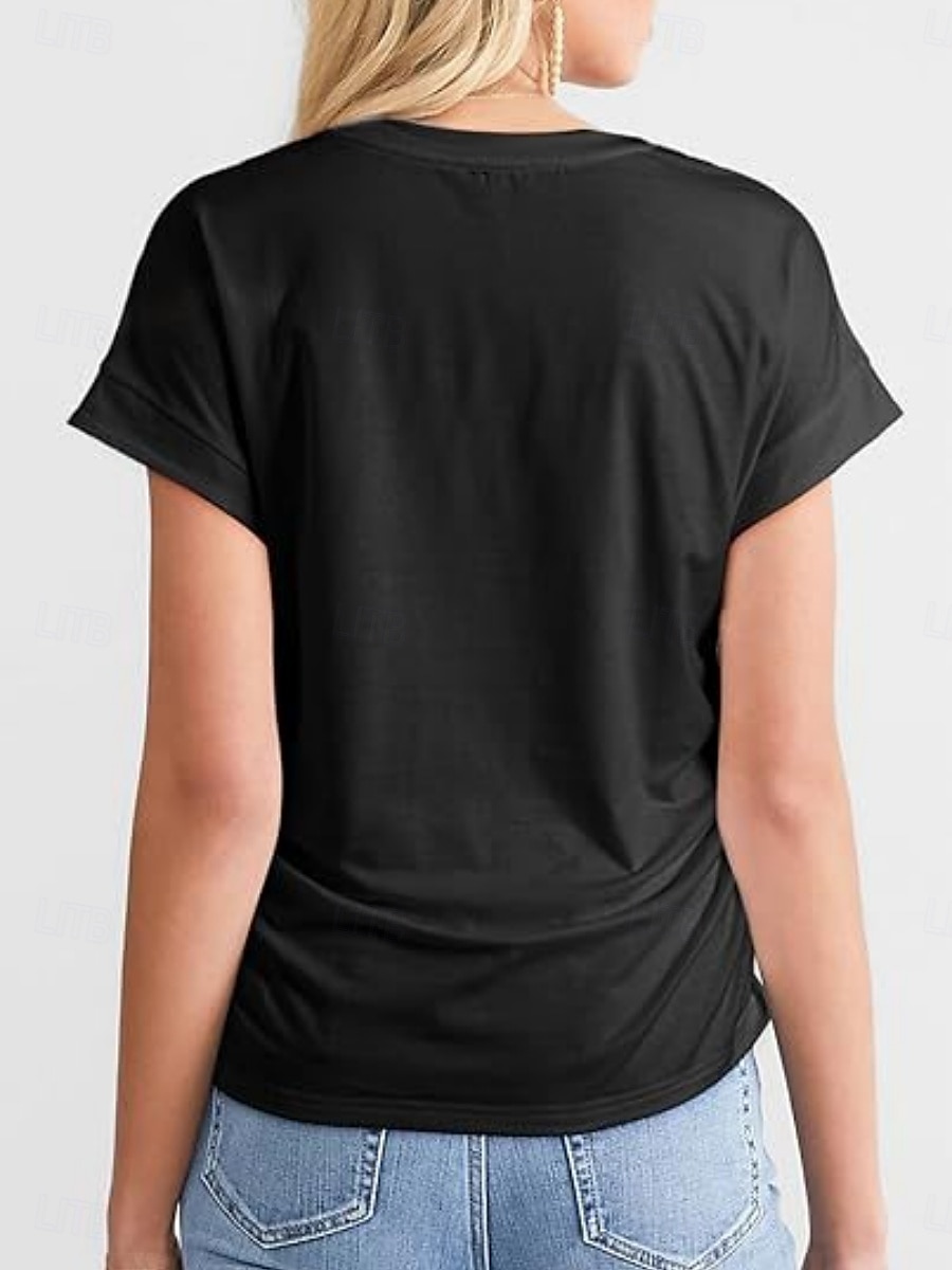 T Shirt Femme Uni Élégant Décontracté Manches Courtes Col Ronde Tops Réguliers Quotidien Noir Blanc Vert Armée Vert Gris Été de 2025 ? $19.99 –P16