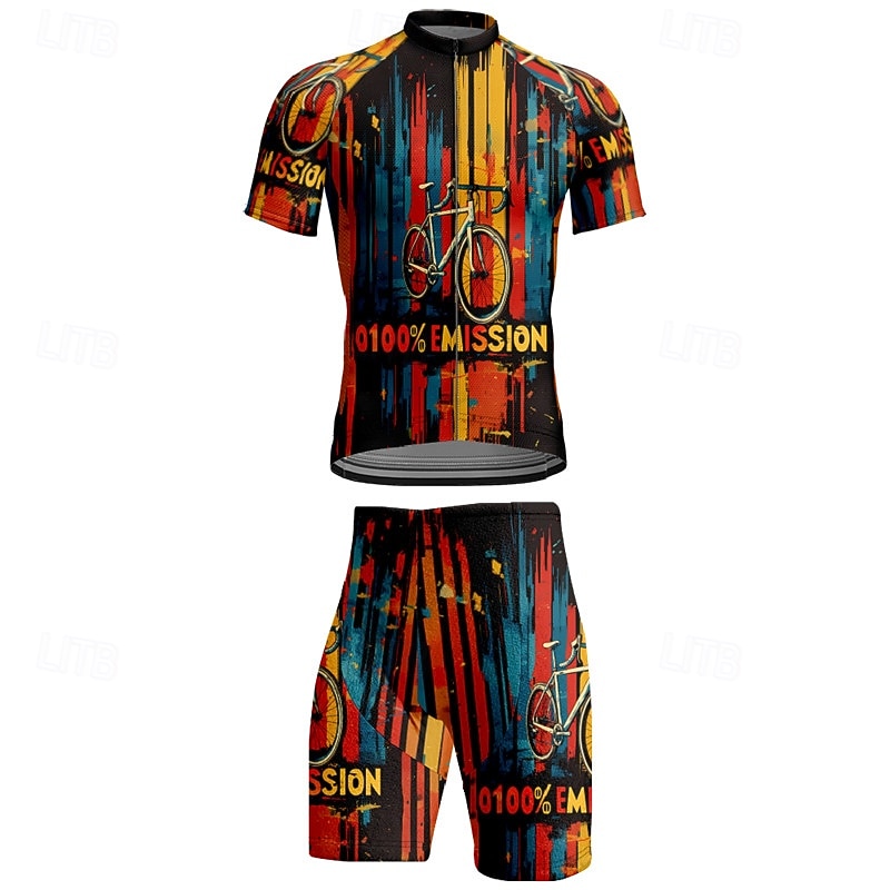 Per uomo Maglia da ciclismo con pantaloncini Manica Corta Mountain Bike MTB Ciclismo su strada Estate Primavera Autunno Nero Rosa Rosso A righe Lettere & Numeri Bicicletta Cerniera Frontale del 2026 a $47.99 –P5