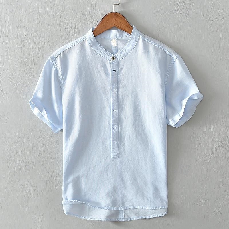 Per uomo Camicia Camicia di lino Camicia popover Camicia casual Camicia di cotone Semplice Vacanza Streetwear Bianco Blu reale Azzurro cielo Grigio chiaro Manica Corta Colletto alla coreana Estate del 2025 a $40.99 –P8