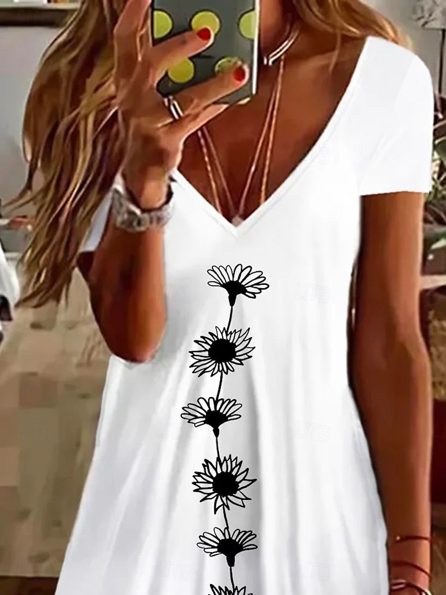Femmes Mini Robe Robe Décontractée Occasionnel Quotidien Coupe régulière Fleuri Manche Courte Col ras du cou Blanche Été de 2025 ? $23.99 –P3