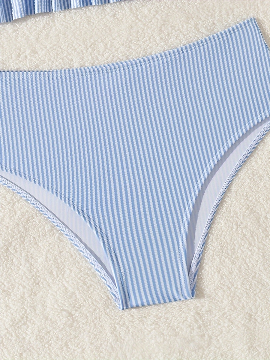 Dames Zwemkleding Bikini 2 stuks Onderbroeken Zwempak Blote rug Slank Hoog getailleerd Vakantie Strand Kleding Streep Mouwloos Badpakken 2025 - $31.99 –P4