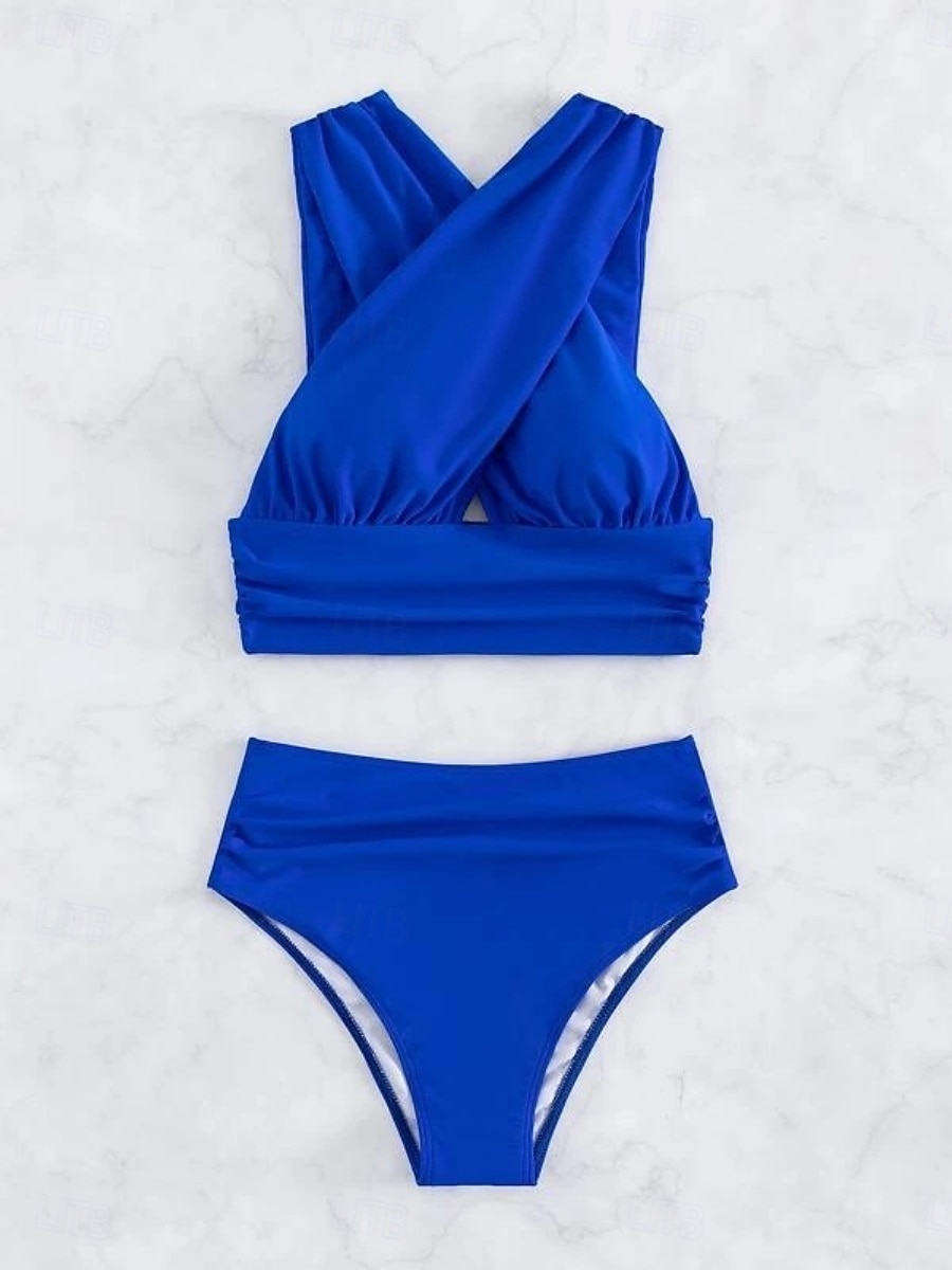 Női Fürdőruha Bikini 2 darab Bugyik Fürdőruha Nyitott hátú Vékony Magas derekú Szabadság Strandruházat Tömör szín Kötőfék nyaka Ujjatlan Fürdőruhák 2025 - $31.99 –P9