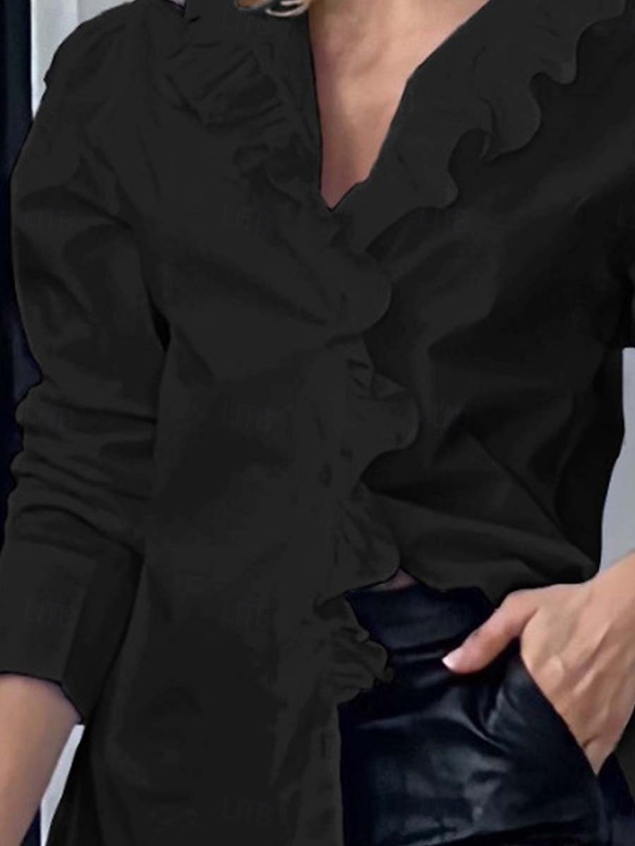 Per donna Camicia Elegante Manica 3/4 Scollo a V Top Regolari Nero Estate Primavera del 2026 a $39.99 –P3