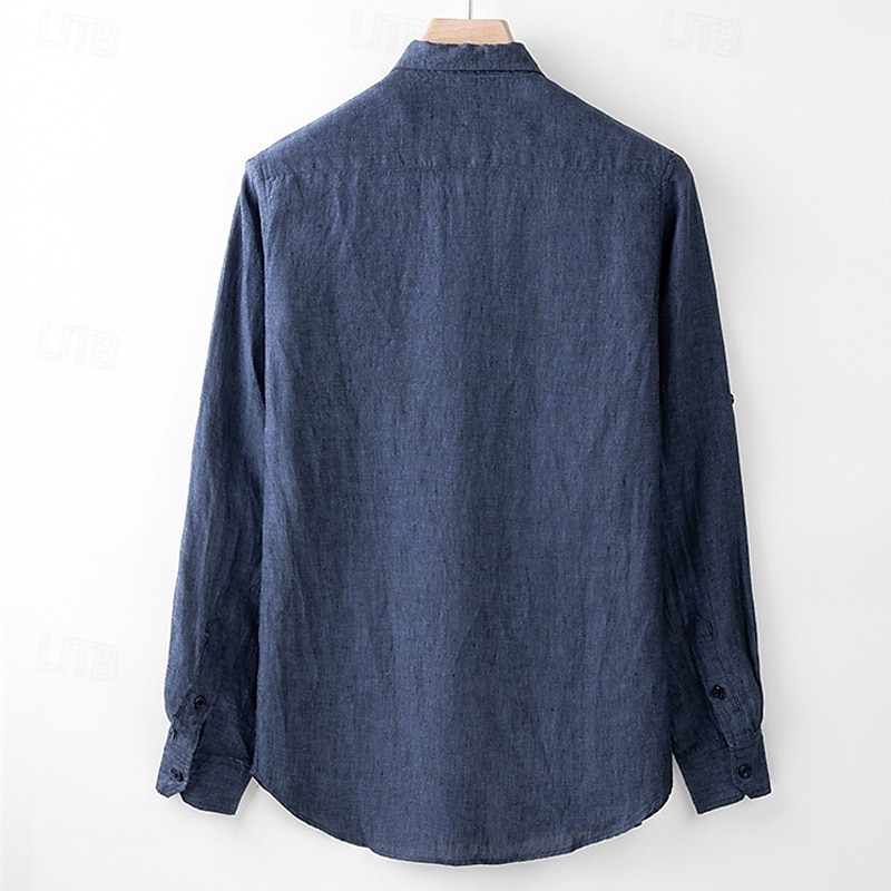 Herr Skjorta Linneskjorta Casual skjorta Knapp upp skjorta Slät Semester Hawaiisk Vit Marinblå Långärmad Kavajslag Vår Höst Kläder Button-Down 2025 - $80.99 –P7