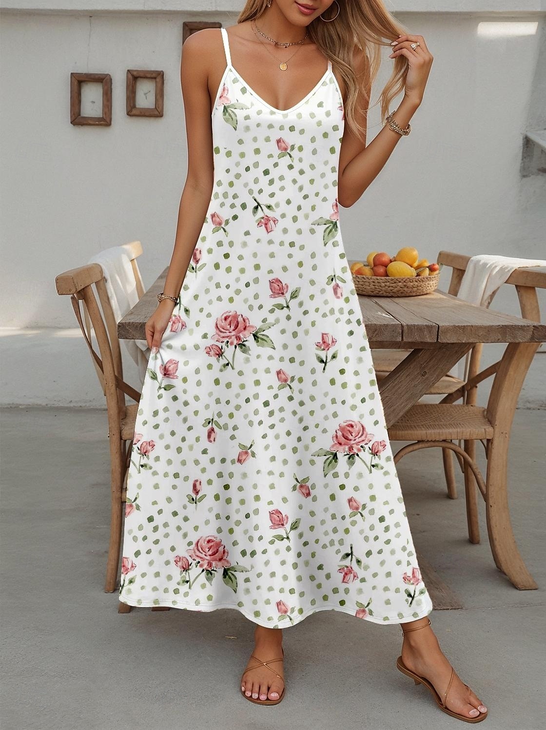 Robe Maxi Femme Robe Décontractée Robe d'été Robe en A Robe Décontractée Fluide Vacances Décontractées Quotidien Coupe Régulière Fleurie Sans Manches Col V Blanc Été Printemps de 2025 ? $28.99 –P3