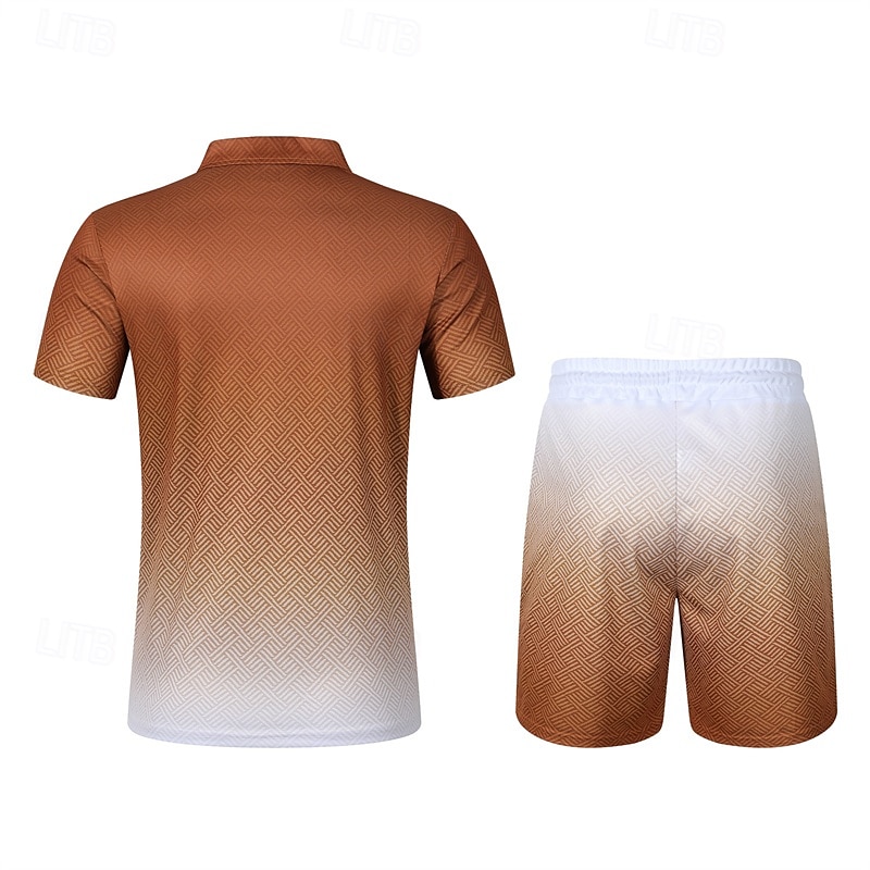 Voor heren T-shirt past 2 stuks outfits T-shirt en korte broek Korte mouw Revers Zomer Kleurenblok Modieus Casual 2-stuks Kwart ritssluiting Vakantie Alledaagse kleding Uitgaan Zwart Bruin Top 2025 - $34.99 –P3