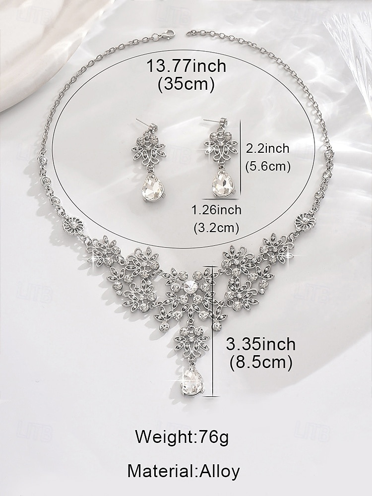 Zilveren tiara met strass steentjes en sieradenset voor dames – elegante ketting, oorbellen en kroon voor bruiloften, optochten en speciale gelegenheden 2025 - $19.99 –P10
