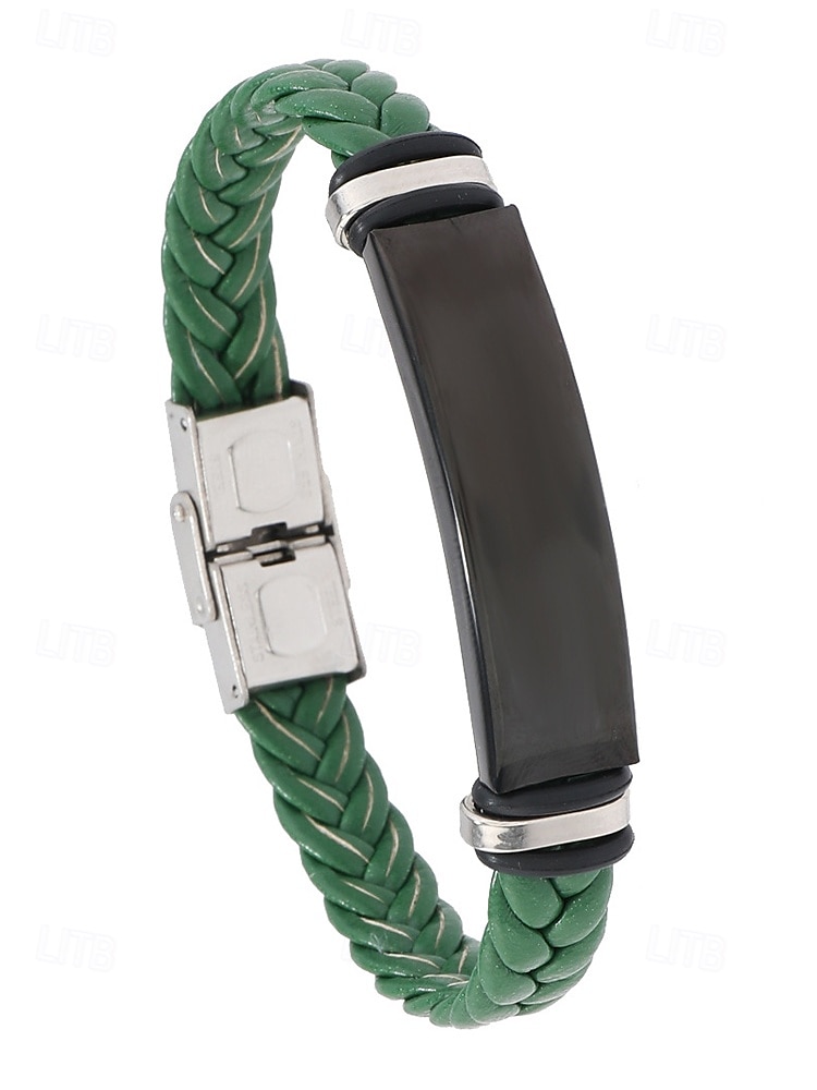 Men's Green Braided Leather Bracelet with Black Stainless Steel Clasp – Stylish and Durable, Ideal for Casual and Everyday Wear 2025 - $9.99 –P6