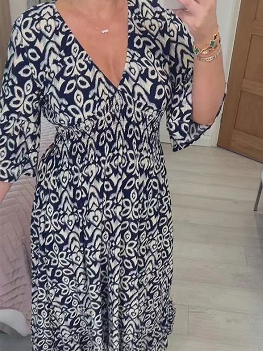 Damen kleid lang Casual kleid Boho Chic Kleider Boho-Kleid Elegant Böhmen Stilvoll Urlaub Casual Täglich Regular Fit Graphic Kurzarm V Ausschnitt Rote Marineblau Blau Grün Sommer Frühling 2025 - $19.99 –P6