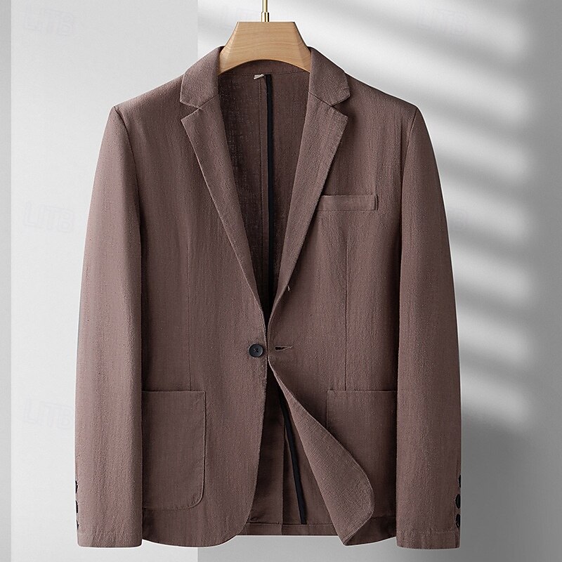 Herr Linne blazer Kavaj Företag Cocktailfest Bröllopsfest Mode Ledigt Vår Höst Ramie Ensfärgat Ficka Knappar Bekväm Enkelknäppt Blazer Svart Vinröd Marinblå Armégrön 2025 - $58.99 –P8