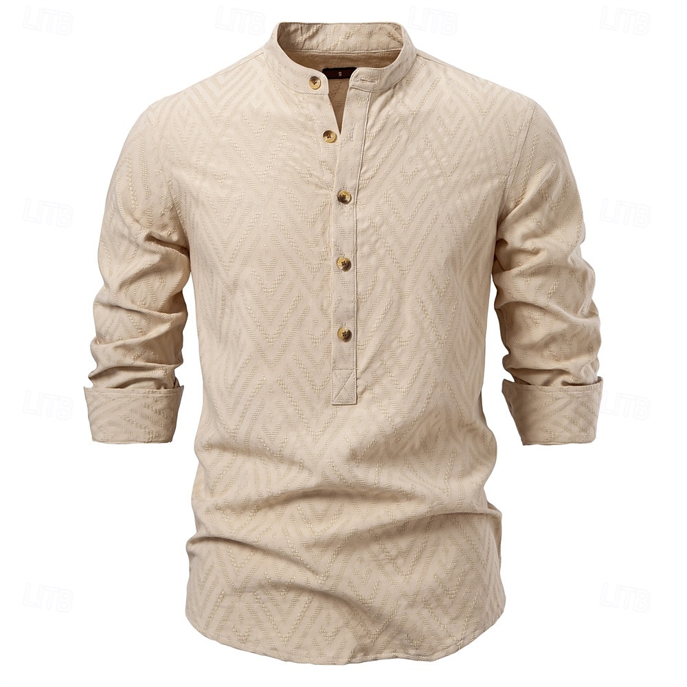 Per uomo Camicia Camicia popover Camicia estiva Maglietta informale Camicia da spiaggia Camicia con bottoni Nero Bianco Albicocca Manica lunga Jacquard Tinta unita / tinta unita A fascia Da mare del 2025 a $37.99 –P9