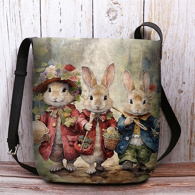 Women's Easter Bunny Shoulder Bag Crossbody Bag - Vintage Peter Rabbit design, hand-painted watercolor style, adjustable shoulder strap, perfect for Easter celebrations, spring outings and casual wear 2025 - $24.99 –P9