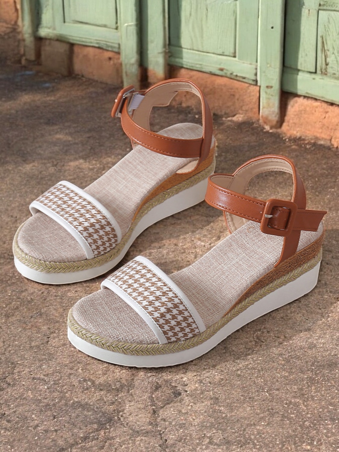 női houndstooth espadrille ékszandál bokapánttal – hétköznapi nyári platformszandál nyaraláshoz és mindennapi viselethez 2025 - $29.99 –P3