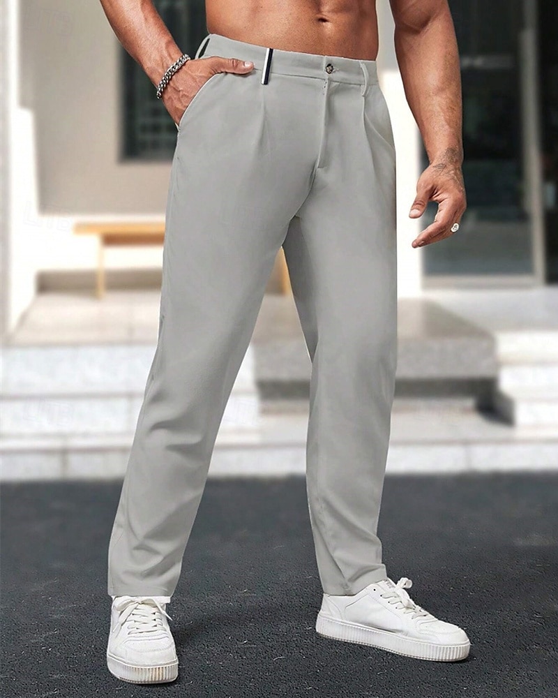 Hombre pantalones de traje Pantalones Chinos pantalones Pantalones plisados Botones Bolsillo Plano Comodidad Formal Fiesta Trabajo Moda Estilo clásico Caqui Claro Negro Microelástico 2025 - $23.99 -P3