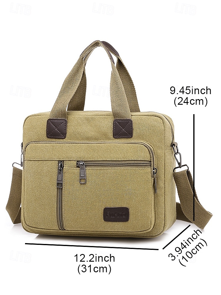Men's Casual Canvas Messenger Bag with Multiple Zipper Pockets, Adjustable Shoulder Strap, Stylish Khaki Color, Ideal for Work, Travel and Everyday Use 2025 - $19.99 –P7