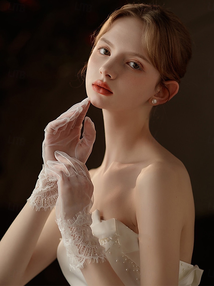 Spitzen-Handschuhe Handgelenklänge elegant  klassischer Stil mit einfarbig Hochzeit  Partykleid 2025 - $17.99 –P2