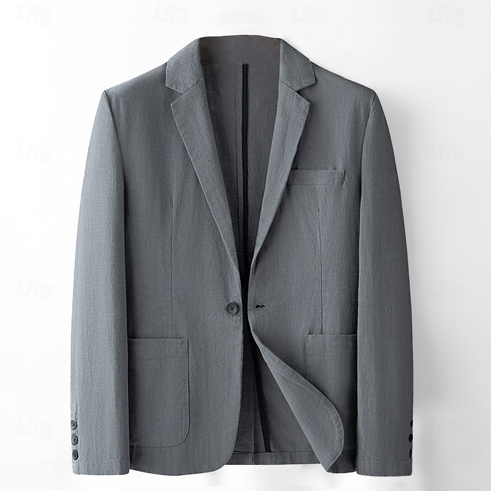 Herre Blazer i lin drakter Bryllup jubileum Feriereise Elegant Nøytral Vår & Vinter Lin i bomull Helfarge Knapper comfy Enkelt Brystet Enn-knapp Blazer Svart Mørkerød Navyblå Grønn 2025 - $49.99 –P4
