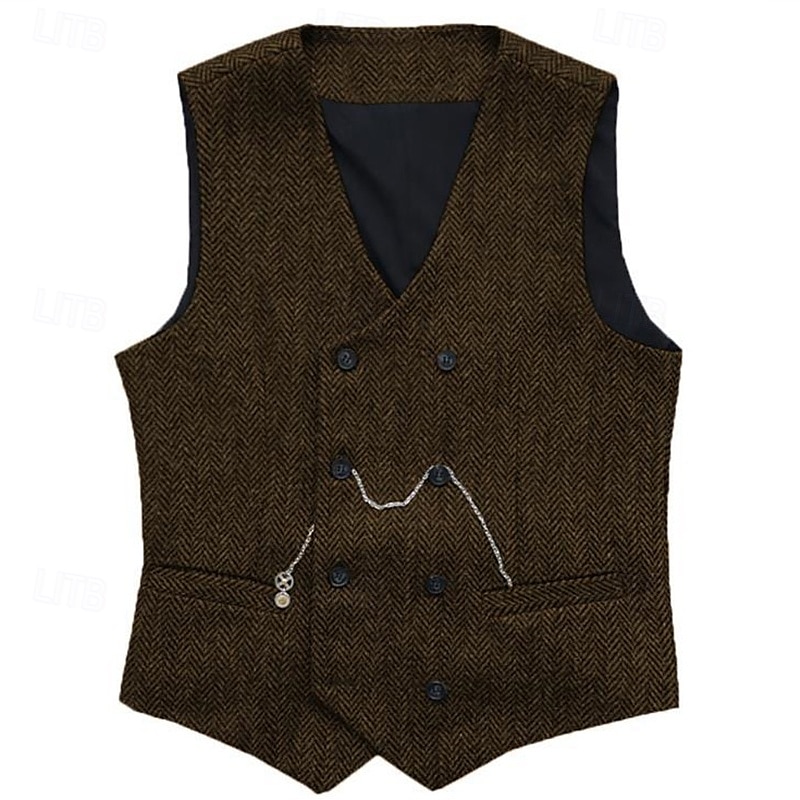 Herre سترة Veste Gilet Feriereise Daglig Bryllupsfest Stevnemøte Mote Fritid Vår Høst Knapper Lomme Polyester Bekvem عادي Dobbeltkneppet V-hals Normal Sølv Svart Rød Burgunder Vest 2025 - $37.99 –P15