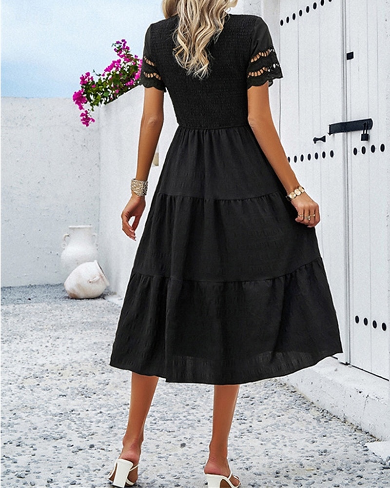 Pentru femei Rochii Midi Rochie albă Rochie de dantela Rochie casual Rochie de vară Modă În aer liber Concediu Dată Fit regulat Simplu Manșon scurt Stil Nautic Negru Alb Trifoi Vară Primăvară 2025 - $31.99 –P12