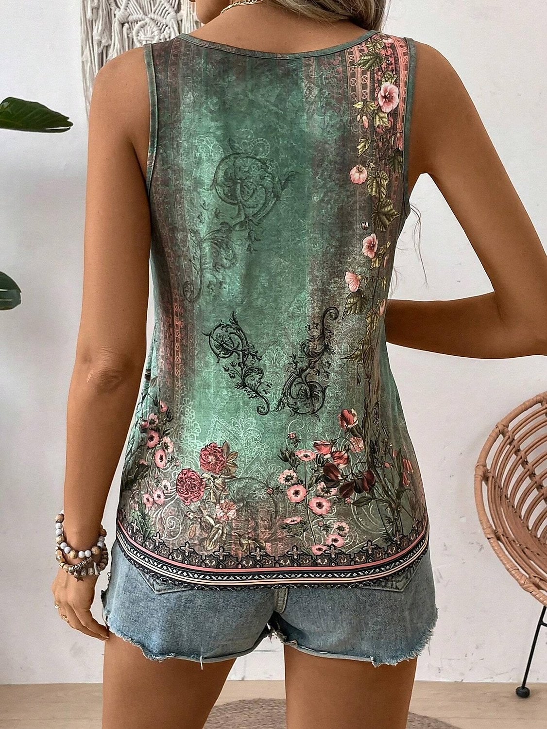 Women's Camisole Tank Top Floral Ethnic Casual Sleeveless U Neck Regular Tops Daily Print Green Summer 2026 - $19.99 –P2