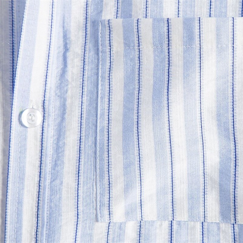 Men's Shirt Summer Shirt Casual Shirt Beach Shirt Button Up Shirt Light Blue Short Sleeve Stripe Grandad Collar Lapel Vacation Hawaiian Clothing Apparel Fashion Casual Comfortable 2025 - $23.99 –P5