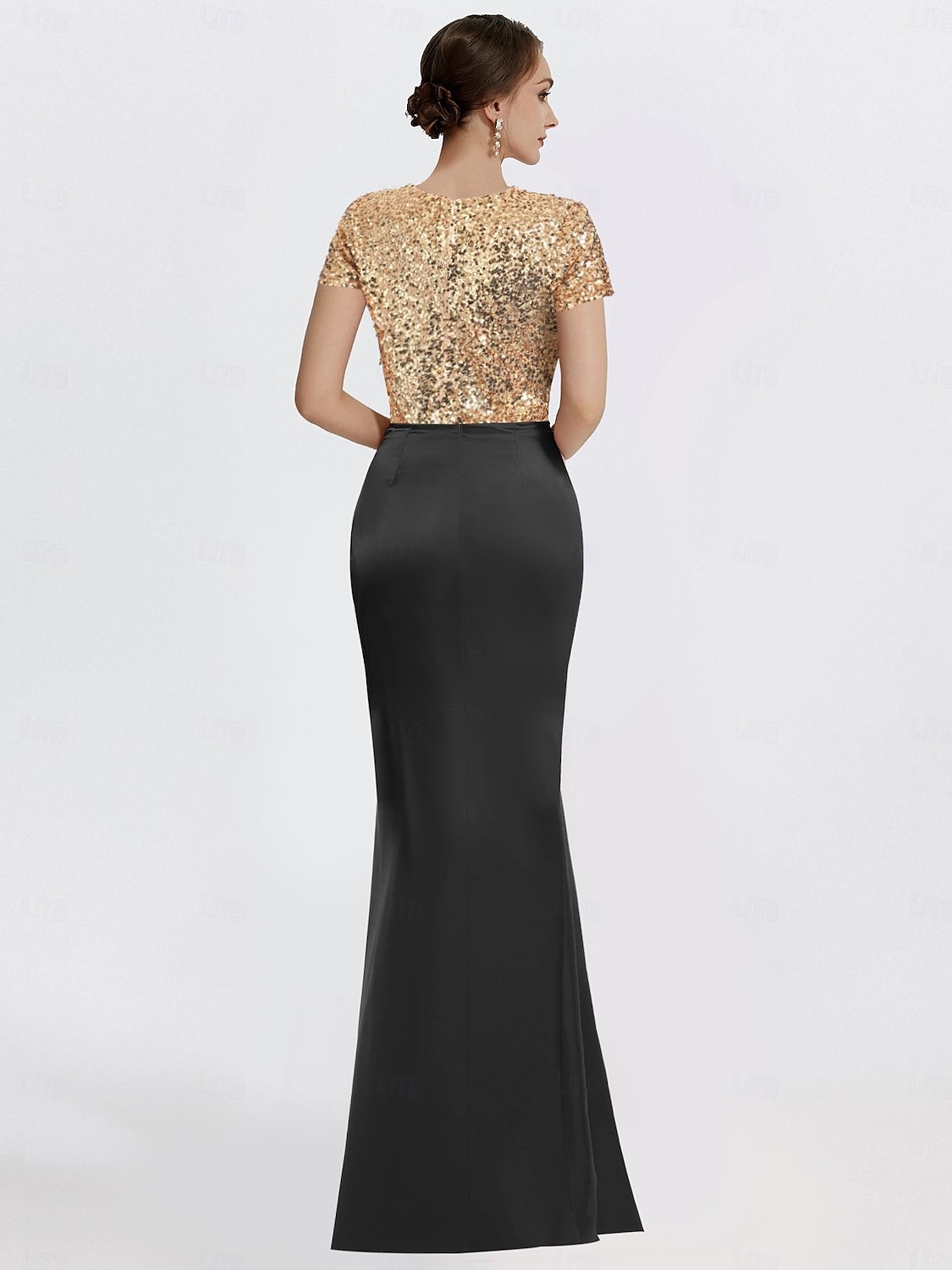 Robe de Soirée Sirène  Trompette Élégante Robe Formelle Fête de Soirée Longueur de Sol Manches Courtes Col Rond Satin avec Paillettes de 2025 ? $144.99 –P2