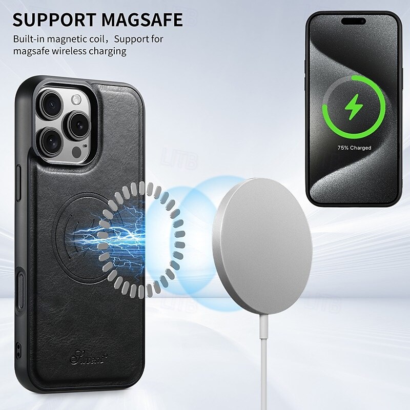 телефон Кейс для Назначение iPhone 16 Про Макс Плюс Айфон 15 Про Макс Плюс iPhone 14 13 12 Pro Max Plus Кейс на заднюю панель со стендом Магнитный Поддержка беспроводной зарядки Ретро Кожа PU 2025 - GBP £18 –P11