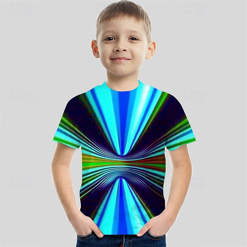Para Meninos 3D Gráfico Listrado Camisa Camiseta Manga Curta Verão Primavera Moda Básico Infantil 4-12 anos Gola Redonda Ao ar livre Casual Diário Normal de 2025 por $11.99 -P1